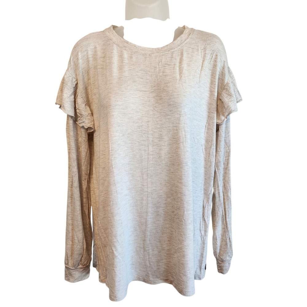 Matilda Jane Womens M Ruffle Sleeve Long Sleeve Top Oatmeal Back Zip Boho